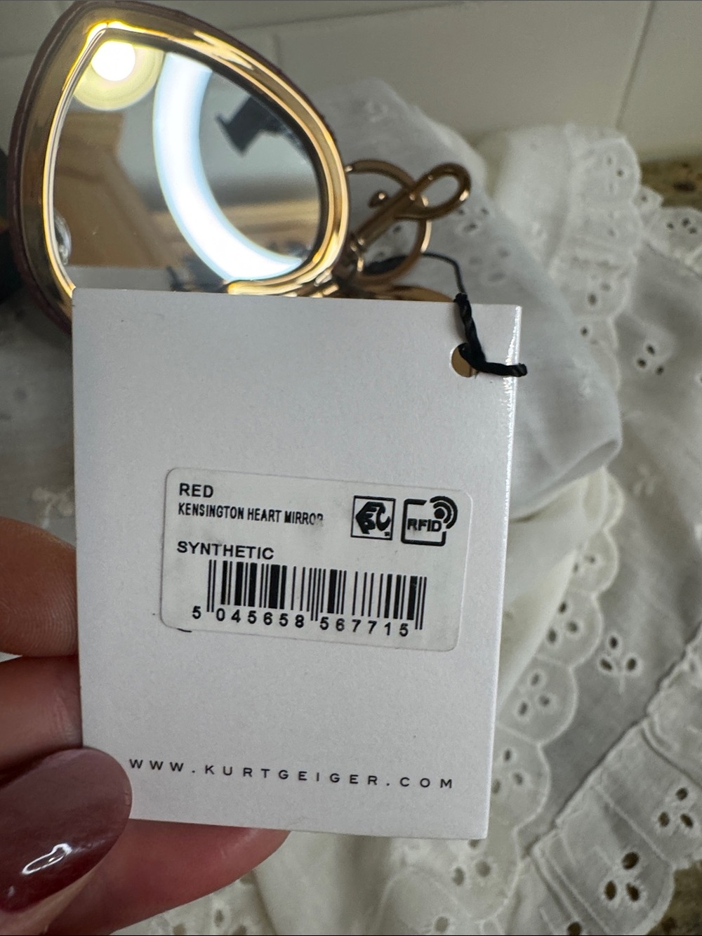 Kurt Geiger Red QuiltedLeather Heart Bag Charm with Dual sided Mirror NIB - Picture 5 of 7